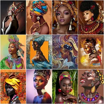  Cruce limba Vopsea De Numărul Femeie din Africa de Desen Pe Panza pictate manual Pictura Arta Cadou DIY Imagini De Numărul de Portret