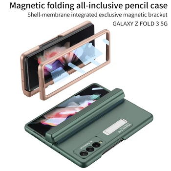  Cu S Pen Holder Suport de Lux din Piele Flip Cover Pentru Samsung Galaxy Z Fold 3 5G Caz Telefon rezistent la Socuri Caz Coque Fundas（Nu Pen）