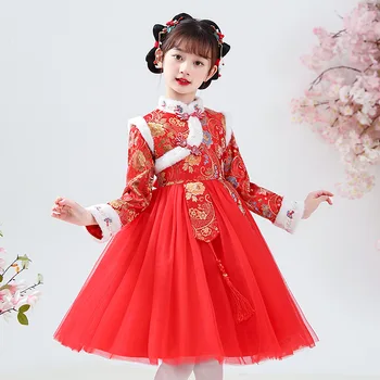  De Iarna pentru copii din Bumbac Căptușit Rochie Tang Hanfu Epocă Chineză Qipao Printesa Fată de Anul Nou de Craciun Petrecere de Bal Gown110-160