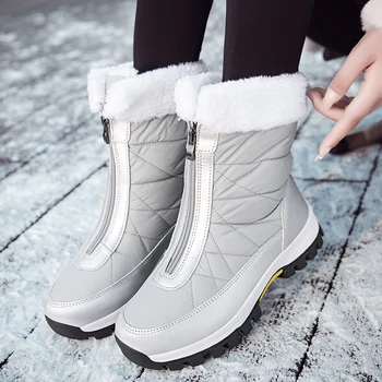  De iarnă pentru Femei Cizme Groase de Pluș rezistent la apa pentru Femei Cizme de Zăpadă Non-alunecare de la Jumătatea Vițel Cizme în aer liber Moda Blană Cald Femeie Pantofi de Iarna