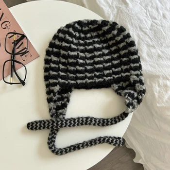  De Vânzare Fierbinte De Iarnă Tricotate Pălării Rece Alb Și Negru, Lei Feng Pălărie Drăguț Dulce De Protecție Pentru Urechi Pălărie Tricotate Pentru Femei
