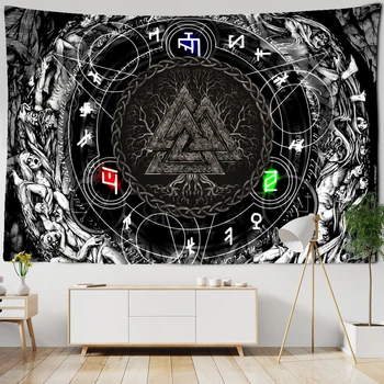  Decor acasă Tarot Soarele Luna Viking Imprimare Cioara Mystic Meditație Psihedelice Rune Art Poliester Tapiserie de Perete tapiz