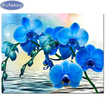  Diamant Tablou orhidee albastră 5D DIY Mozaic de Diamante Broderie flori Plin Patrat/Rotund Decor Acasă Imagine De Stras