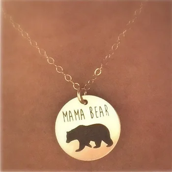  Din Oțel Inoxidabil Drăguț Urs Mama Colier Rotund Disc Tag Animal Pandantiv Colier De Ziua Mamei Mama Cadou Bijuterii Dragostea De Familie Cadou