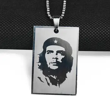  Din Oțel Inoxidabil Ernesto Che Guevara Portret Model Colier Mare Om Laser Dreptunghi Tag Pandantiv De Suveniruri Guler Punk Bijuterii