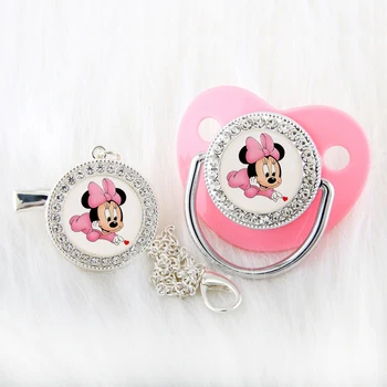  Disney Minnie Mouse Imaginea Copilului Suzeta Cu Lant Clip Bling Pietre Nou-născut Suzeta Silicon BPA Gratuit Dummy Biberon