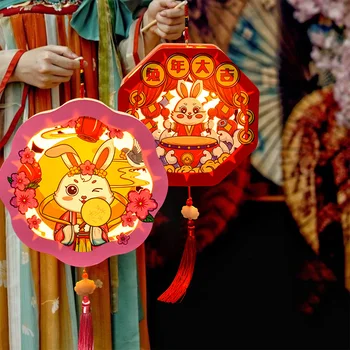 DIY Agățat Lanternă Stralucitoare Iepure An Felinare de Hârtie Manual Festivalul de Primăvară Lampa Ornament 2023 Anul Nou Chinezesc Partid Decor