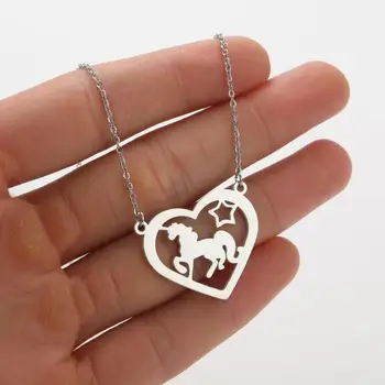  Dragoste Inima Unicorn Pandantiv Coliere Din Oțel Inoxidabil Cai De Rulare Animal De Bijuterii Pentru Femei Barbati