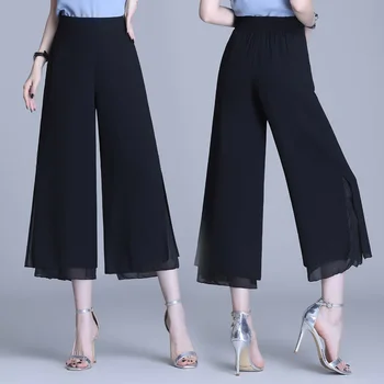  Femei Femei Pantaloni Cu Talie Înaltă Casual Pantaloni Largi Picior Coreea Style Moda Sifon Brodate Spodnie Pantalones De Mujer