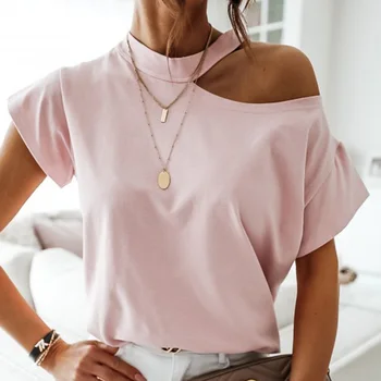  Femei Umăr Rece T-Shirt Femei Maneci Scurte O-Gât Culoare Solidă Top Camasi Casual de Vara pentru Femei de Moda Haine