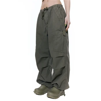  Femeile Largi Pantaloni de Marfă y2k Estetice Cordon Talie Joasa, Pantaloni Lungi de Culoare Solidă Grunge Harajuku pantaloni de Trening 2000 Streetwear