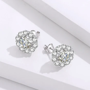  Floarea-soarelui Stud Cercei Argint 925 Bijuterii 6.5 mm 1Ct Diamante Moissanite Cercei Pentru Femei, Cadou de Nunta Trendy Bijuterii