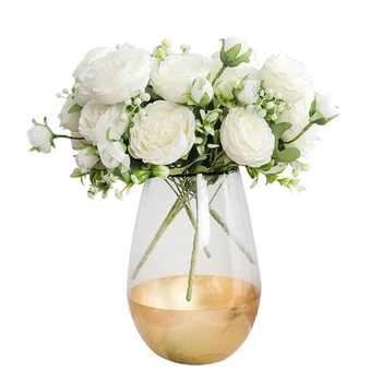  Frumos Trandafir Bujor Mătase Artificială Flori Mici, Albe Buchet Vaze pentru Acasă Petrecere de Nunta de Iarna Decor Fals Ieftin Planta