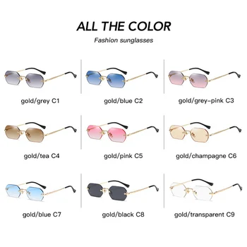  Fără ramă Dreptunghi ochelari de Soare Mic Bărbați Ochelari Femei de Metal de Aur Poligon Nuanțe de Albastru 2022 UV400 Fara rama