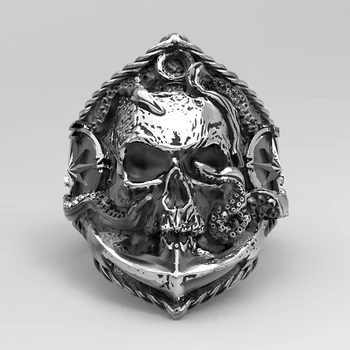  Gotic Barbati Pirat Craniu Inel Unic Pirat Caracatiță Ancora de Adsorbție Busola Inel de Barbat din Inox Punk Skull Biker Ring