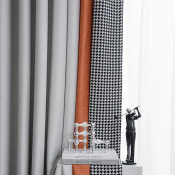  Houndstooth Perdele pentru Living Dining Dormitor Bej Portocaliu Împletit Minimalist Modern, de Lux Lumina Nordic Perdele