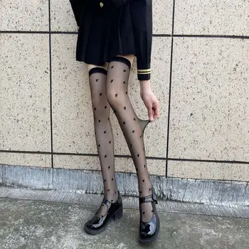  Japonez de Dragoste Inima Tipărite Peste Genunchi Șosete Stil de Colegiu Femei Vara Ultra-subțire Transparent Ciorapi Trendy