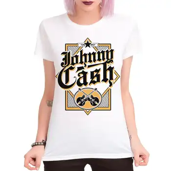  Johnny Cash Nashville Tur de Imprimare Harajuku Top Casual Doamnelor de Bază O-guler Scurt, cu Mâneci lungi Femei T-shirt Fata,Picătură Navă