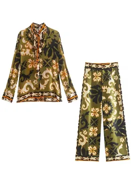  KLKXMYT TRAF Femeie 2 Piese Bluza Pantaloni Seturi 2023 Noua Moda Tipărite Costum+Direct Pantaloni Casual Două Piese Set Haine Femei