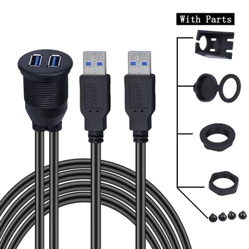  KWOKKER 1M Dual USB Priza Cablu de Extensie Mașina Van de Bord Flush Mount 2 USB Plug Duce Panoul de Date Cablu de Motocicleta Sârmă Încărcător