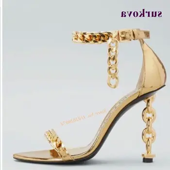  Lanț Decupaj Toc pentru Femei Sandale sandale de Decorare Lanț de Curea Cataramă pantofi cu Toc pentru Sexy si Damele de Lux 2022 Nou Partid Pantofi