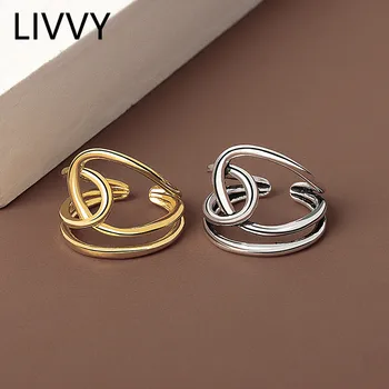  LIVVY Culoare Argintie Simplu, Minimalist Deschide Reglabil pe Deget Inele pentru Femei rotund de culoare de aur Trupa de sex Feminin 2021 Trend