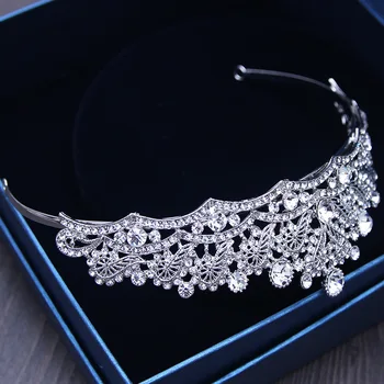  Lux, Stil Baroc, Placat Cu Argint, Cristal Diademe Stras Ornamente De Păr De Mireasă Cap De Bijuterii Perla De Nunta Coroana Mirese Bentițe