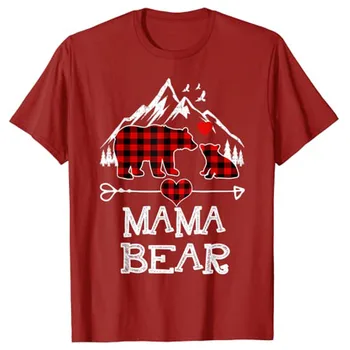  Mama-Urs de Crăciun Pijama Rosie Carouri Buffalo Familia T-Shirt Graphic Tee Cadou de Ziua Mamei