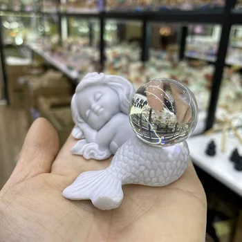  Mica Sirena Glob De Cristal Titularul Sfera Stand Suport Pentru Afișaj De Bază Figurine Miniaturale Decor Birou Rășină Ornamente Foto Elemente De Recuzită