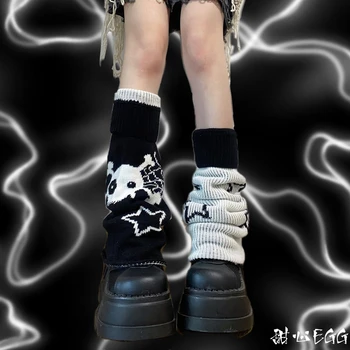 Mikumn Harajuku Y2k Stele Craniu Alb Negru Tricotate Două-partea Purta Încălzit de Picior Ciorapi Punk Fete Chic Streetwear Picior Acoperi