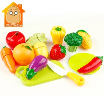  Minitudou 14PCS de Plastic Tăiat Legume de Jucarie Copil Bucătărie Pretinde Juca in Miniatura, Fructe pentru Fete și Băieți