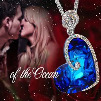  Moda Albastru Inima De Cristal Colier Delicat În Formă De Inimă Romantic Iubitor Pandantiv Cadou Doamnelor Bijuterii Ocean Inima Colier