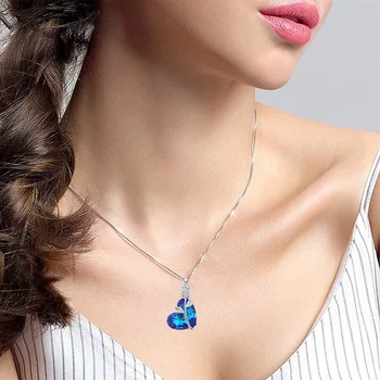  Moda inima de Cristal Albastru zircon a crescut de colier de lux bijuterii de nunta logodna Colier femei cadou de aniversare en-gros
