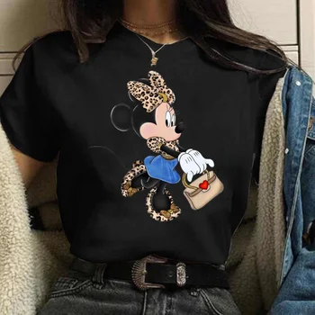  Moda pentru Femei T-shirt Leopard Minnie Mouse Disney Îmbrăcăminte cu Mâneci Scurte Topuri Minnie Casual Kawaii Supradimensionate Tricouri Haine