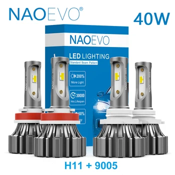  NAOEVO H11 9005 Far cu LED-uri Kit Becuri HB3 High Beam/ H11, H8 H9 Low Beam Bec LED Combo 6000K Alb 40W 4800ml CSP Chips-uri de 12V