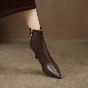  NOU Pantofi Toamna Femei Subliniat Toe Pantofi cu Toc Split Pantofi din Piele Subțire Toc Glezna Cizme pentru Femei Elegent Fermoar Cizme Moderne