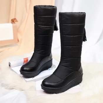  Noua Moda Cizme de Iarna Pantofi Platforma doamnelor Genunchi-Mare, Cald Cizme de Zăpadă Pană Tocuri, Degetele de la picioare Rotunde Plus Dimensiune Negru Rosu Albastru Maro