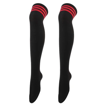  Noua Sexy Medias Negru Cu Dungi Alb Șosete Lungi Femei Peste Genunchi Coapsei Deasupra Genunchiului Ciorapi Doamnelor Fete Cald Șosete Până La Genunchi