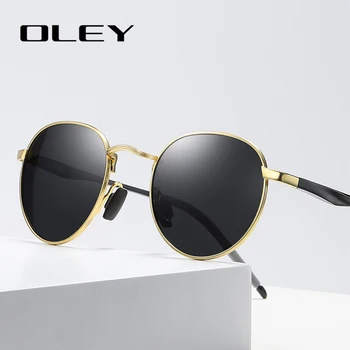  OLEY Clasic Rotund Polarizat ochelari de Soare pentru Bărbați de Moda de Lux Aluminiu Magneziu Femei Ochelari de Unitatea Anti-orbire ochelari