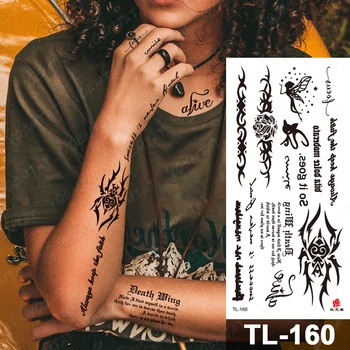  Pană Cheie Bădăran Impermeabil Tatuaj Temporar Autocolant Negru Text De Dragoste Scrisoare Cuvânt Body Art Braț Încheietura Mâinii Picior Fals Tatuaj Pentru Femei Barbati