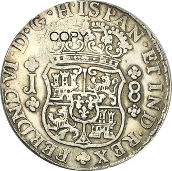  Peru 8 Reales Fernando VI 1753 LM J cupru si nichel Placat cu Argint Copia Monede de Înaltă Calitate