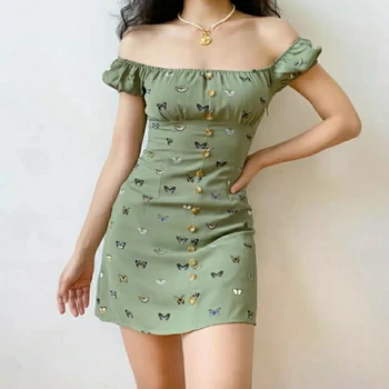  Piața Guler Doamnelor Teaca Rochie De Imprimare Florale Femei Drăguț Moda Coreeană Petrecere Manșon De Puf De Vară De Epocă Rochii Mini Vestido