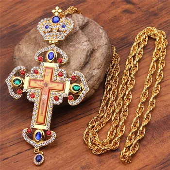  Placat cu aur Cruce Pectorală rusă Grecia Crucifix Religioase Colier Arta Bizantină și de Tradiție Ortodoxă Sfânta Cruce Preoți