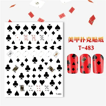  Poker 3D Design de Unghii Autocolante Carti de Joc de Unghii Adeziv Decoratiuni de Pică Roșu Inimile Decalcomanii de Unghii Modele de Unghii Drăguț