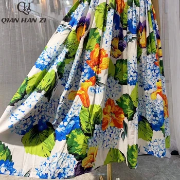  Qian Han Zi de Vară, Designer de Moda Sexy Rochie de Curea Spaghete femei elegante Hortensie Frunze de Imprimare SUBȚIRE din BUMBAC ROCHIE