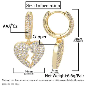  Rapper-Ul Rock Moda Rupt Inima Plin De Grație Hip Hop Cubic Zirconia Mini Hoop Cercei Cu Diamante Pentru Femei