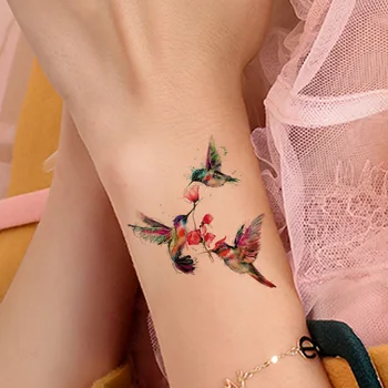  Rezistent La Apa Flash Humminbirds Încheietura Brațului Tatuaje Temporare Femei Fete Tatuaj Body Art Autocolante Păsări Florale Personalizate Tatuaje Decalcomanii
