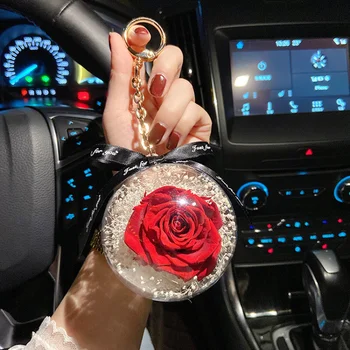  Rose Breloc Cu Pandantiv Din Plastic Transparent Veșnică Floare Lanț Cheie Femeile Mașină Geantă De Mână Breloc Ziua Îndrăgostiților Cadou De Ziua De Nastere