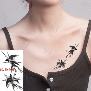  Rândunica Păsări Impermeabil Tatuaj Temporar Autocolant Negru Arrow Design Tatuaje False Flash Tatuaje Piept, Gât Arta Corp pentru Femei, Bărbați