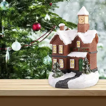  Rășină Mini Scena de Crăciun Zăpadă Casa de LED-uri in Miniatura Fermă Sat Set de Gradina Decorative pentru Fete Femeie